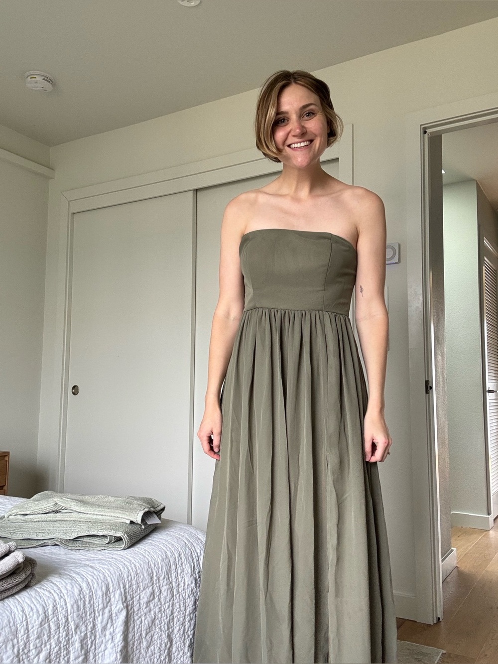 Moss Green Floor Length Green Floor-Length Bridesmaid Dress
